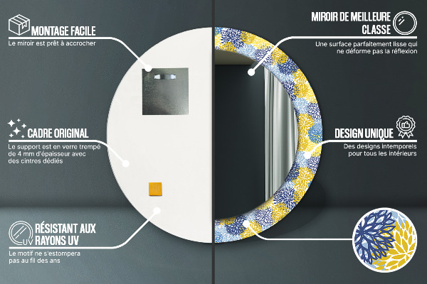 Round wall mirror decor Blue flowers