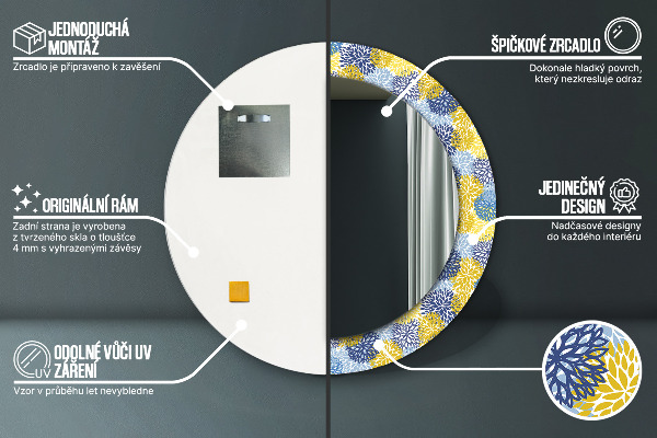 Round wall mirror decor Blue flowers