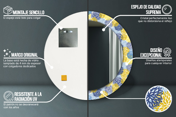 Round wall mirror decor Blue flowers