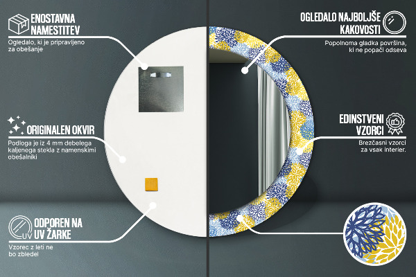 Round wall mirror decor Blue flowers