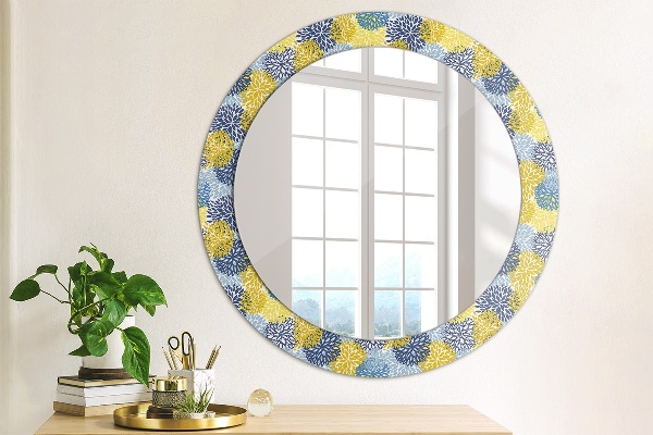 Round wall mirror decor Blue flowers