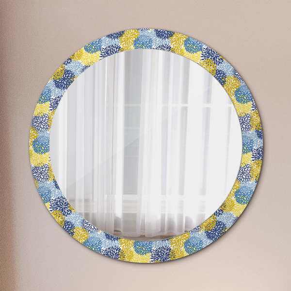 Round wall mirror decor Blue flowers