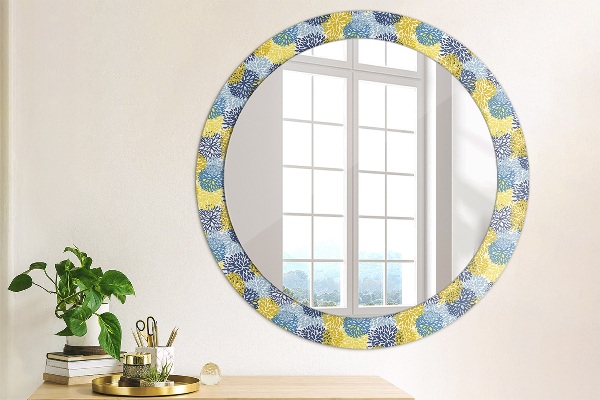 Round wall mirror decor Blue flowers