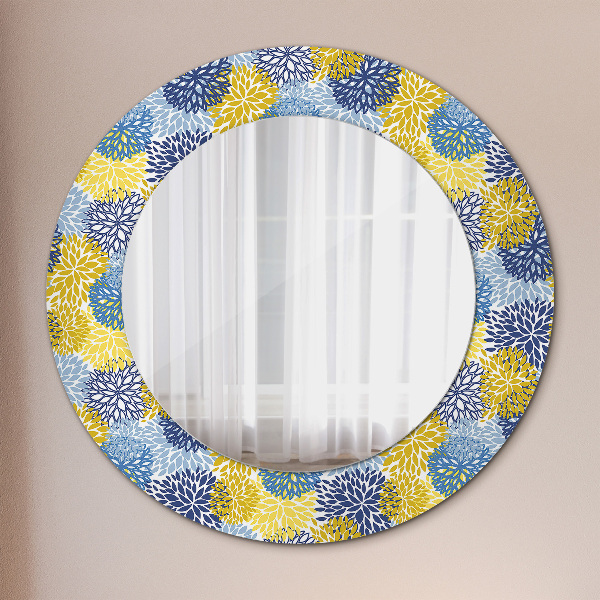 Round wall mirror decor Blue flowers