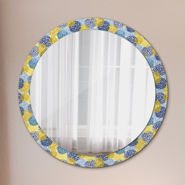 Round wall mirror decor Blue flowers