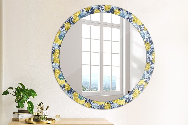Round wall mirror decor Blue flowers