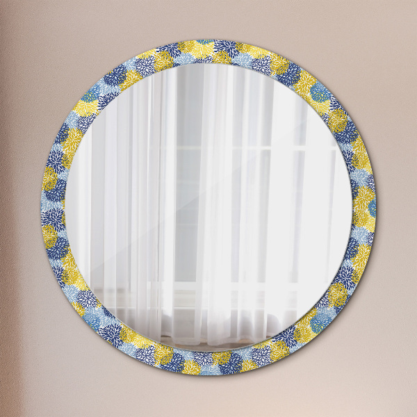 Round wall mirror decor Blue flowers