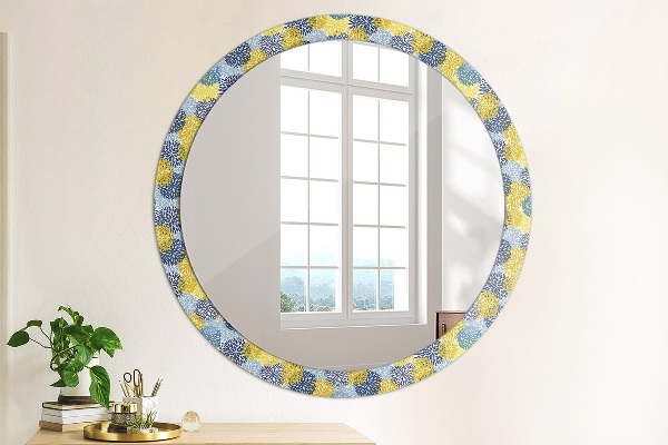 Round wall mirror decor Blue flowers