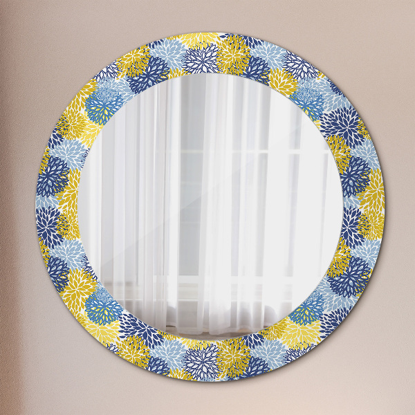 Round wall mirror decor Blue flowers