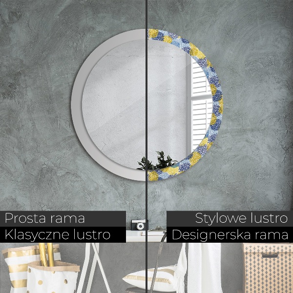 Round wall mirror decor Blue flowers