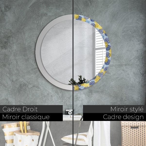 Round wall mirror decor Blue flowers