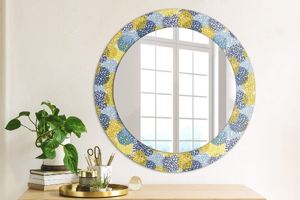 Round wall mirror decor Blue flowers