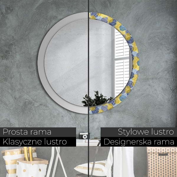 Round wall mirror decor Blue flowers