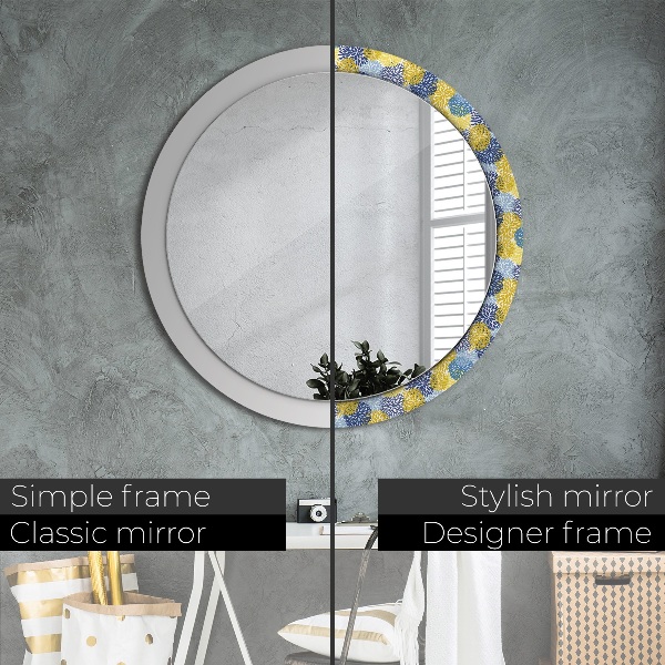 Round wall mirror decor Blue flowers