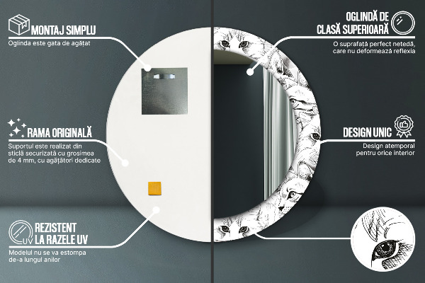 Round printed mirror Pets cats