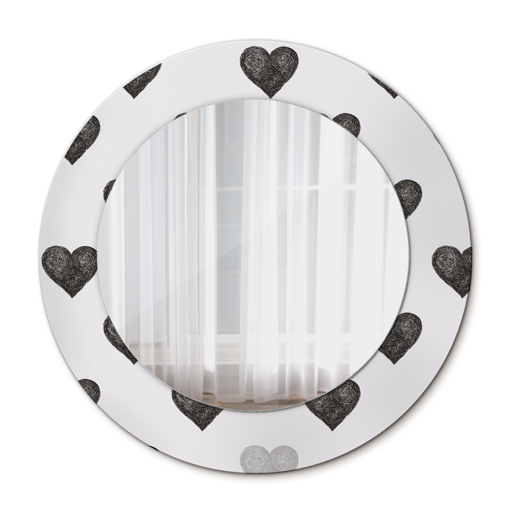 Round mirror frame with print Abstract hearts