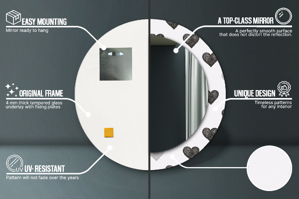 Round mirror frame with print Abstract hearts