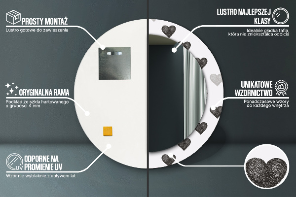 Round mirror frame with print Abstract hearts