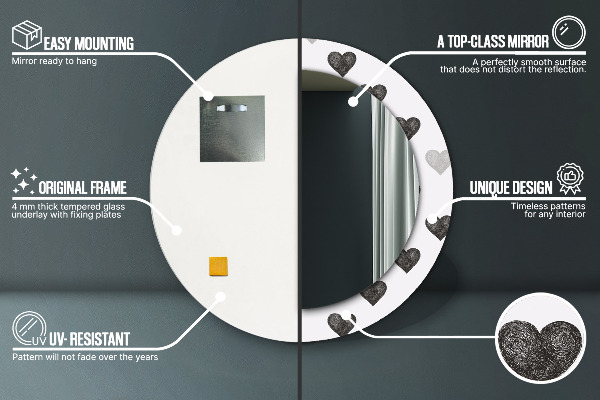 Round mirror frame with print Abstract hearts