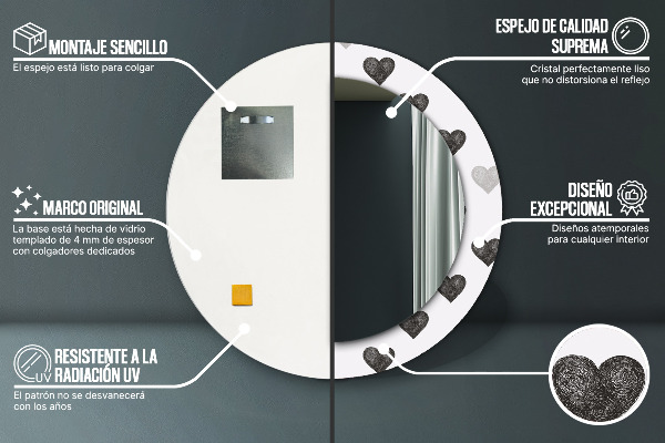 Round mirror frame with print Abstract hearts