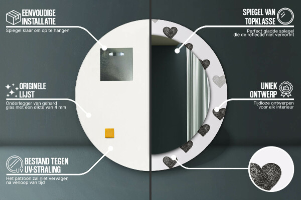 Round mirror frame with print Abstract hearts