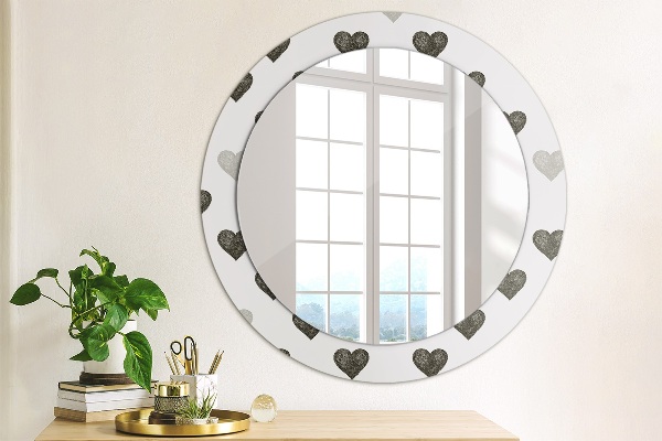 Round mirror frame with print Abstract hearts