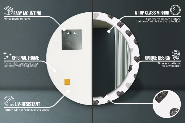 Round mirror frame with print Abstract hearts