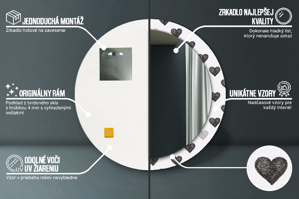 Round mirror frame with print Abstract hearts