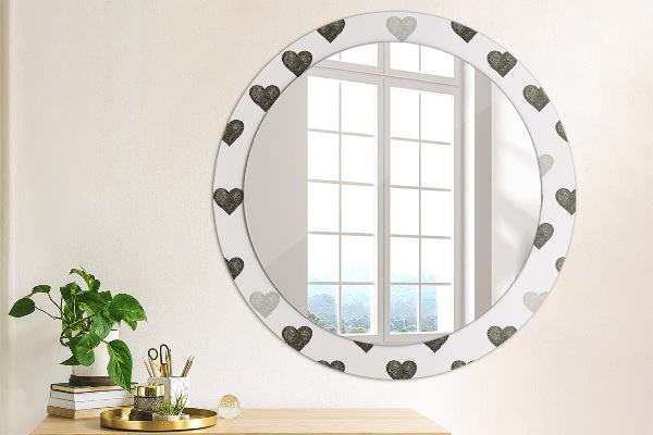 Round mirror frame with print Abstract hearts