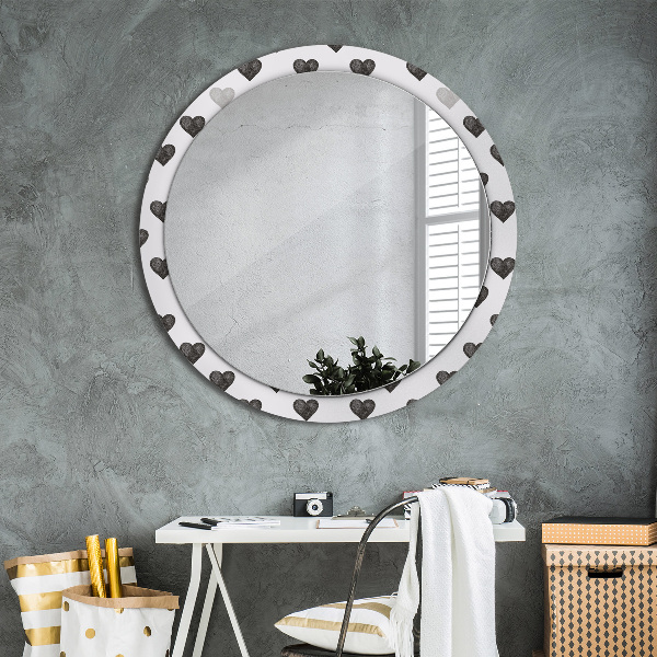 Round mirror frame with print Abstract hearts
