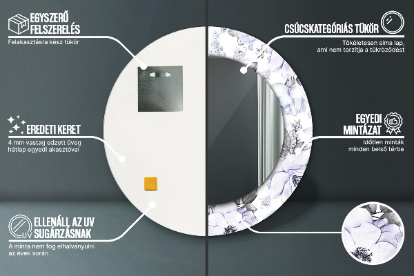 Round mirror frame with print Blue roses