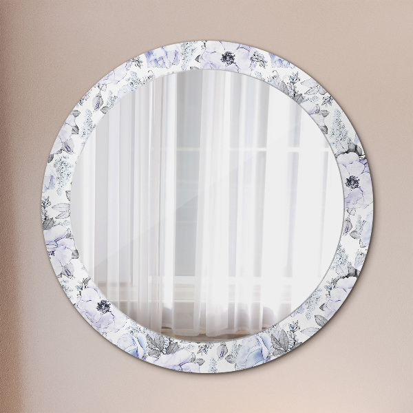 Round mirror frame with print Blue roses