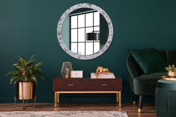 Round mirror frame with print Blue roses