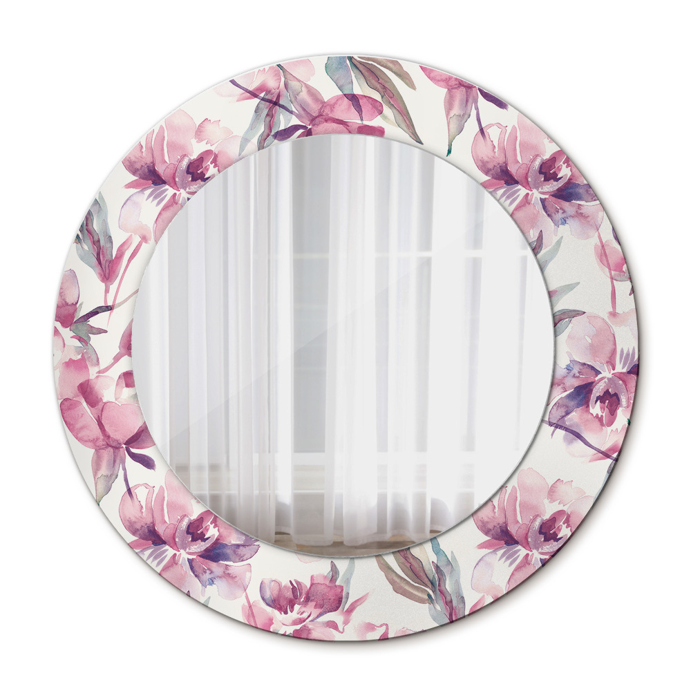 Round mirror frame with print Peonies flowers