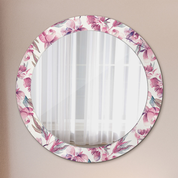 Round mirror frame with print Peonies flowers