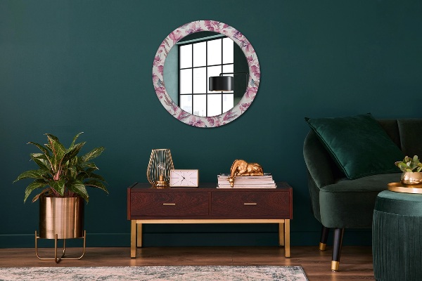 Round mirror frame with print Peonies flowers