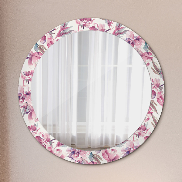 Round mirror frame with print Peonies flowers