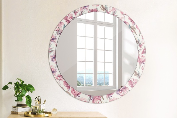 Round mirror frame with print Peonies flowers