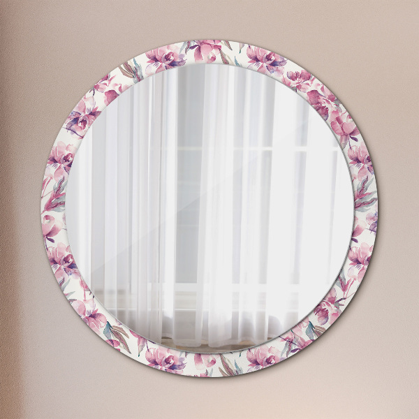 Round mirror frame with print Peonies flowers