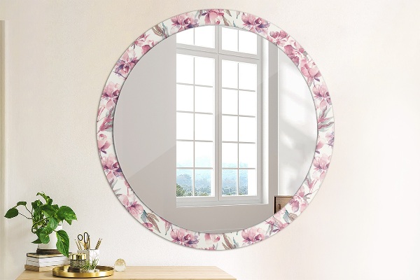 Round mirror frame with print Peonies flowers