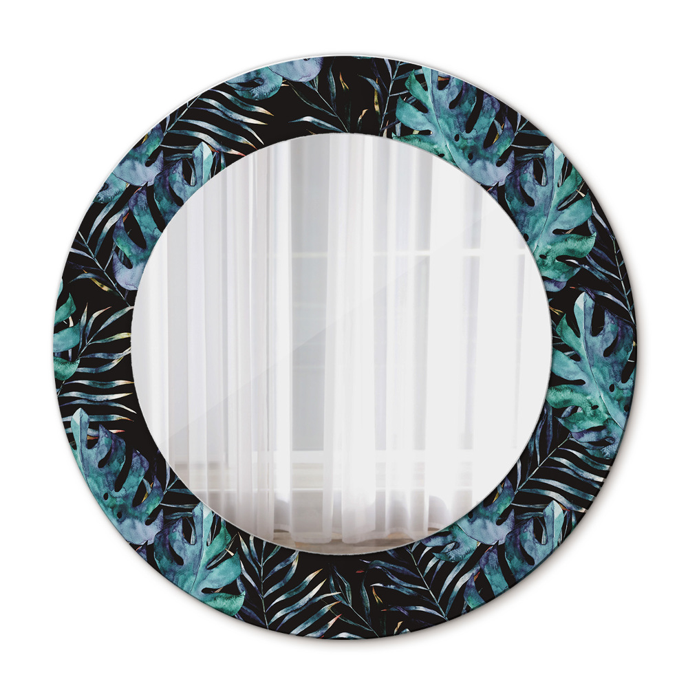 Round wall mirror decor Exotic leaves