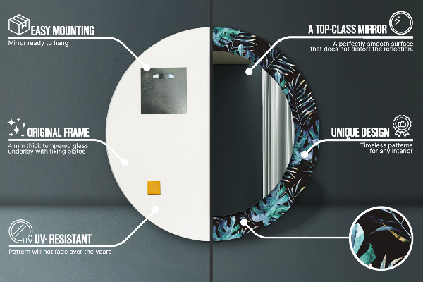 Round wall mirror decor Exotic leaves