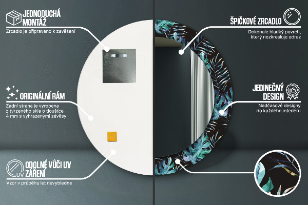 Round wall mirror decor Exotic leaves