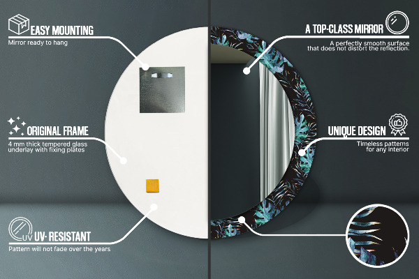 Round wall mirror decor Exotic leaves