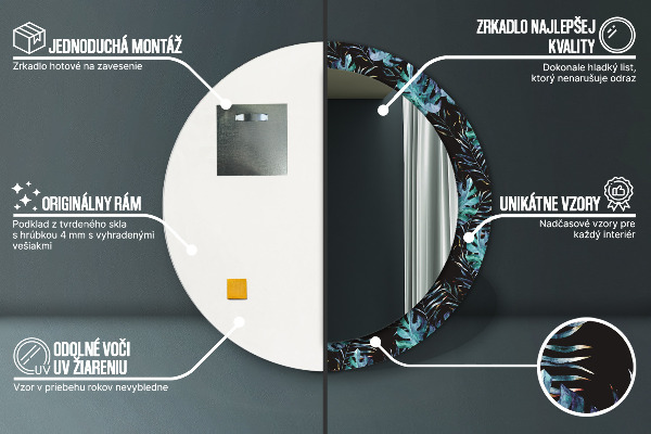 Round wall mirror decor Exotic leaves