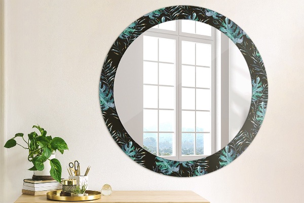 Round wall mirror decor Exotic leaves