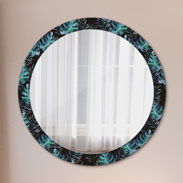Round wall mirror decor Exotic leaves