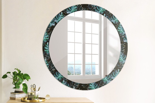 Round wall mirror decor Exotic leaves