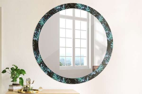 Round wall mirror decor Exotic leaves