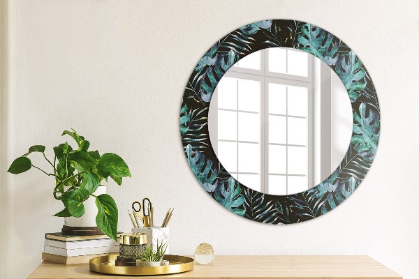 Round wall mirror decor Exotic leaves